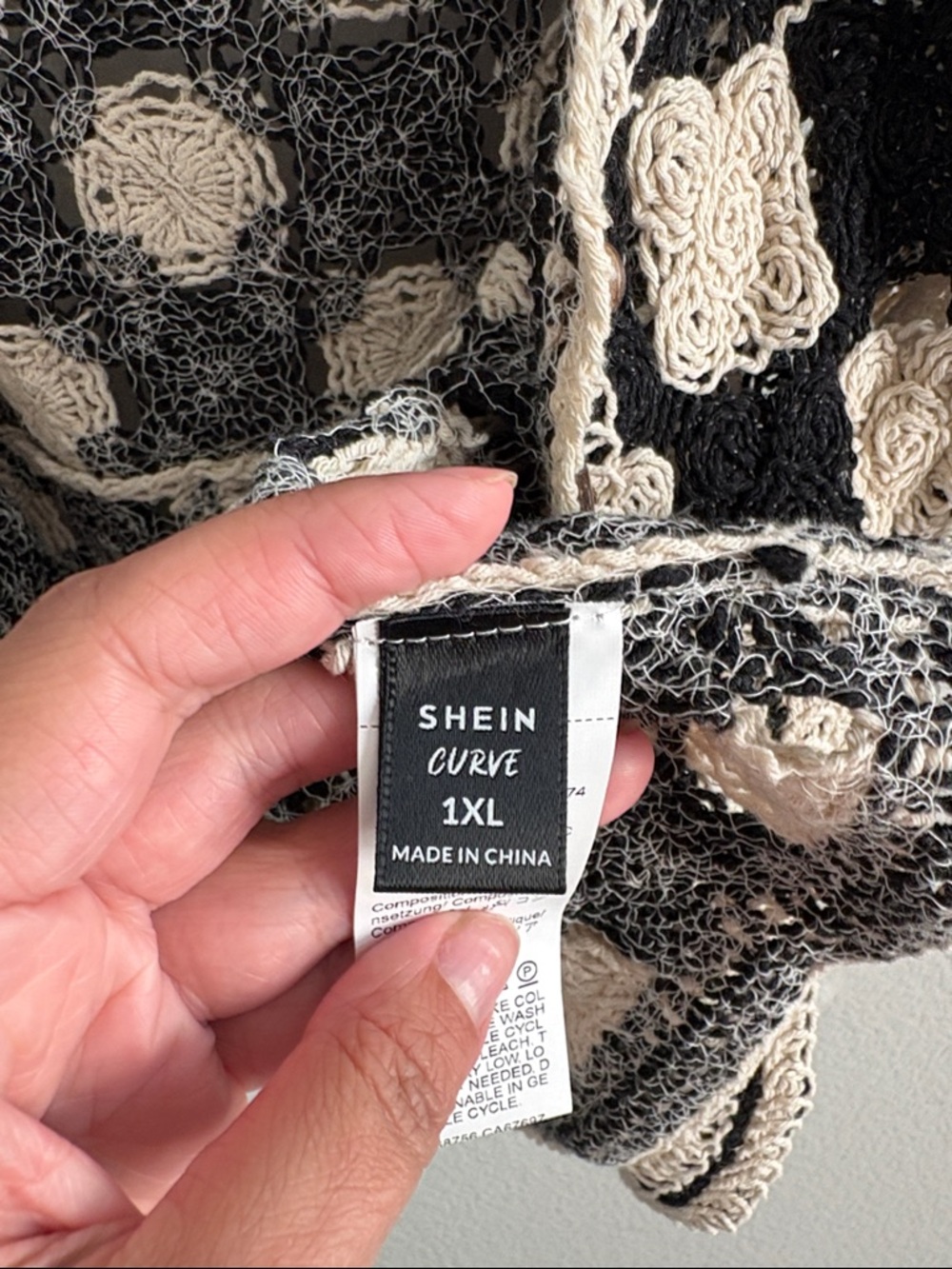 Black & Cream Crochet Checkerboard Button-Front Vest - Picture 3 of 3